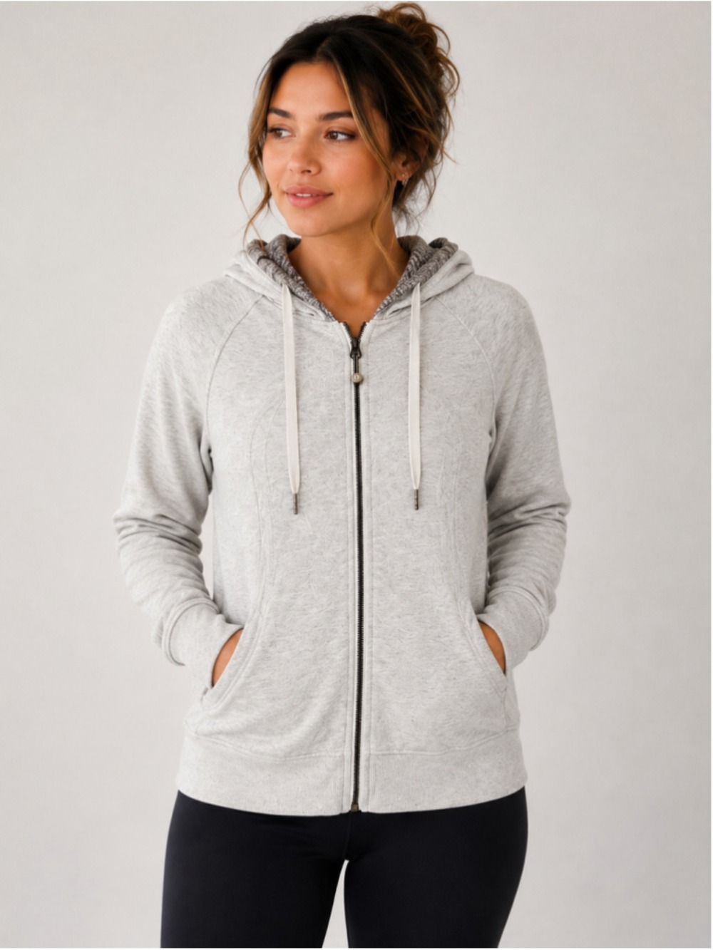 Lululemon Back To Class Jacket Heathered White Glen Check Polar Cream Size 8